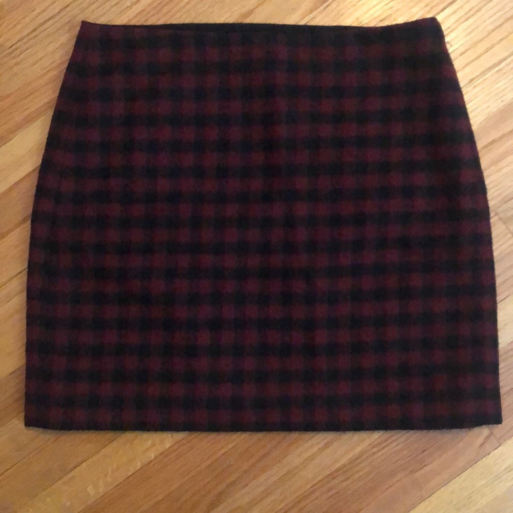 Red and Black Plaid Wool Mini Skirt